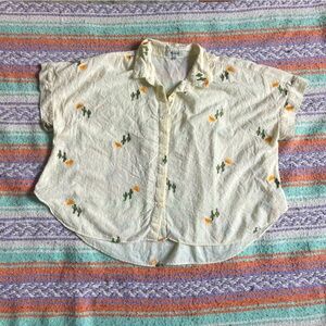 Madewell Cactus Sun Embroidered Hilltop Crop Shirt in Swiss Dot Large EUC 🌵☀️